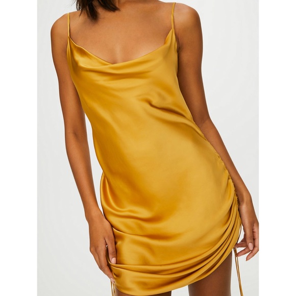 ARITZIA Gold Ruched Slip Dress - NEW - Picture 3 of 4